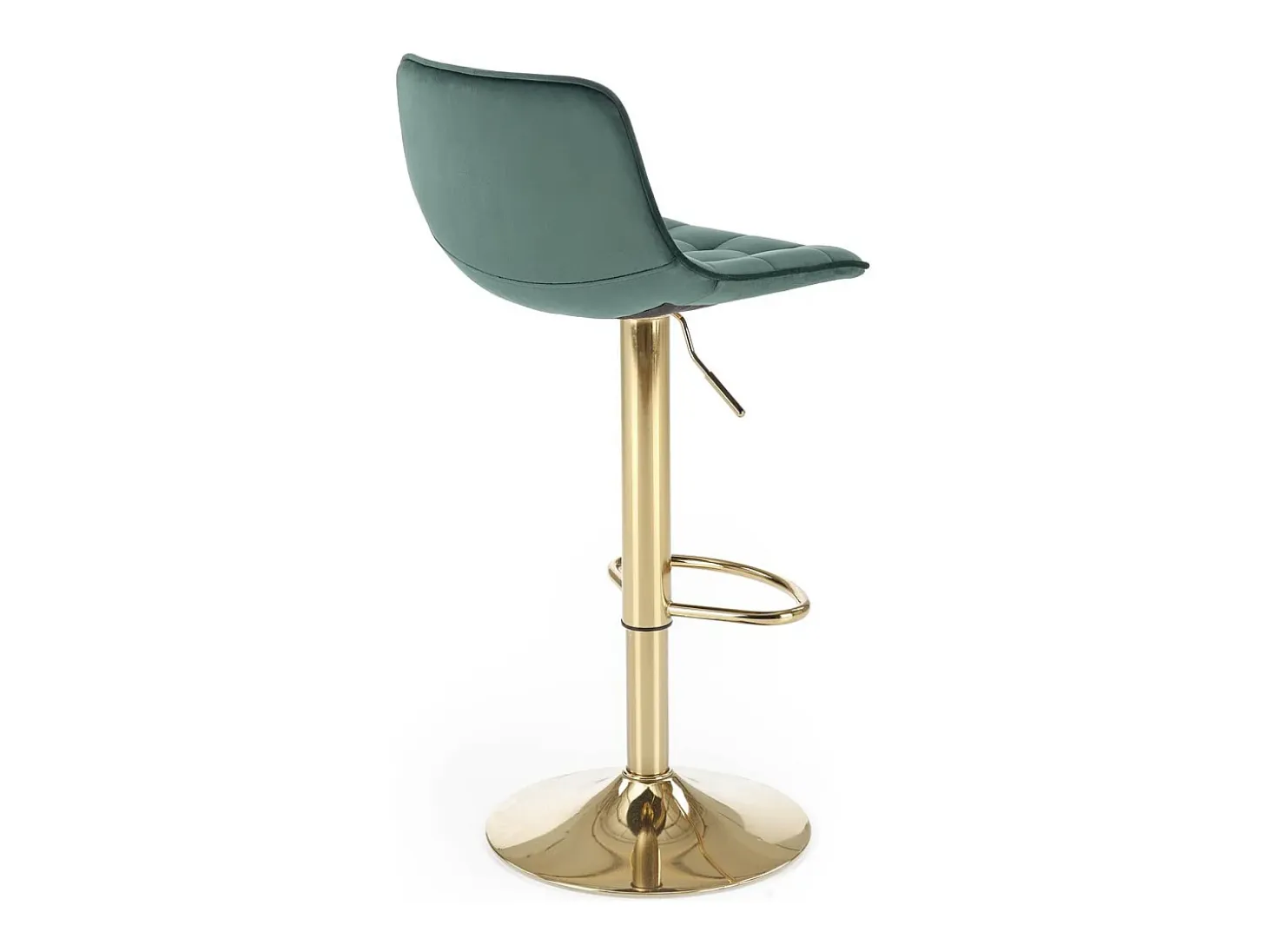 Silla de bar de terciopelo verde con base de metal dorado Explicación
