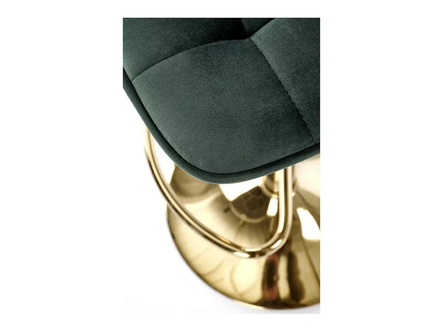 Silla de bar de terciopelo verde con base de metal dorado Explicación
