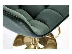 Silla de bar de terciopelo verde con base de metal dorado Explicación