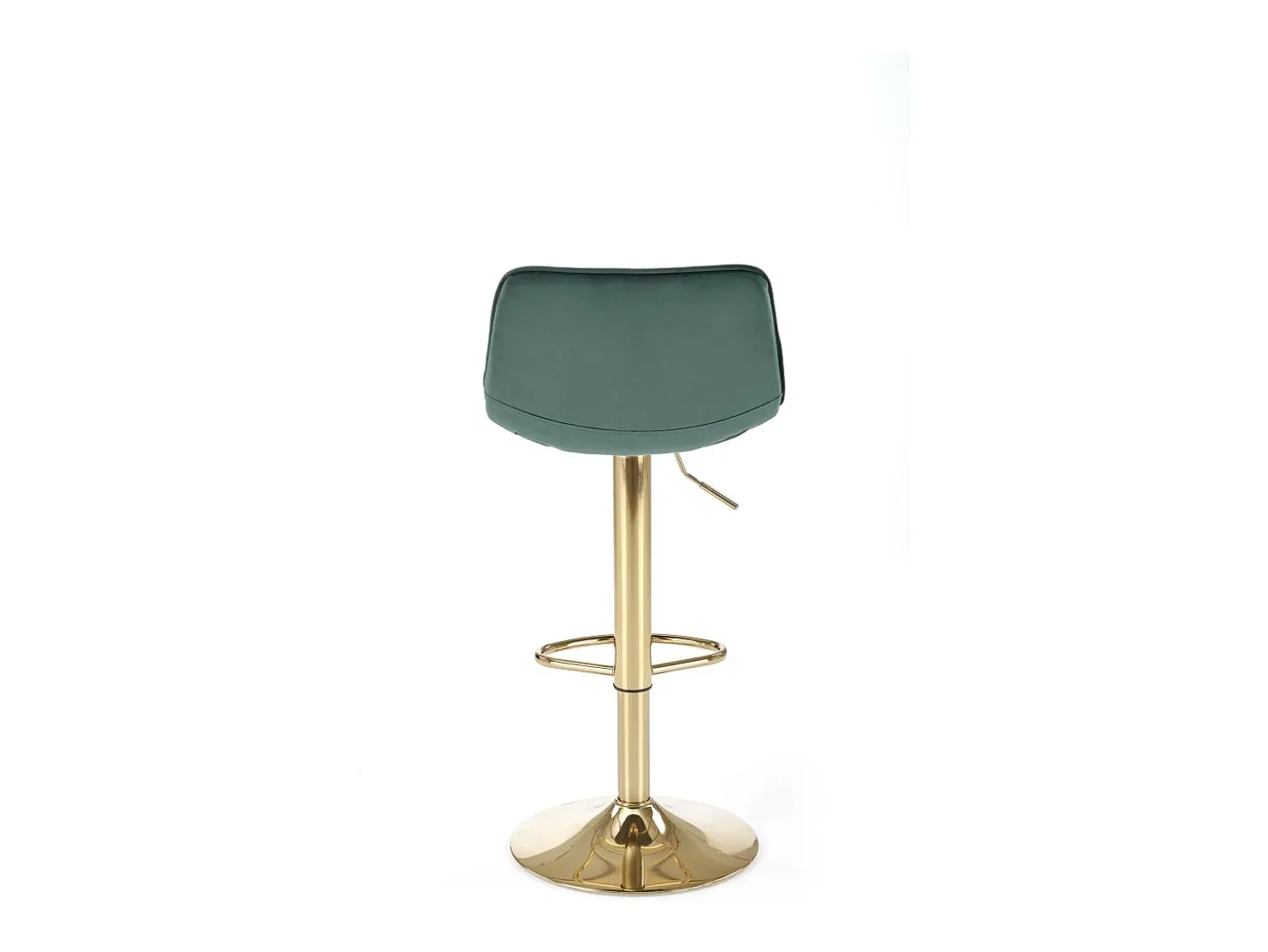 Silla de bar de terciopelo verde con base de metal dorado Explicación