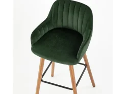 Silla de bar de terciopelo verde con patas de madera maciza LIMPIA