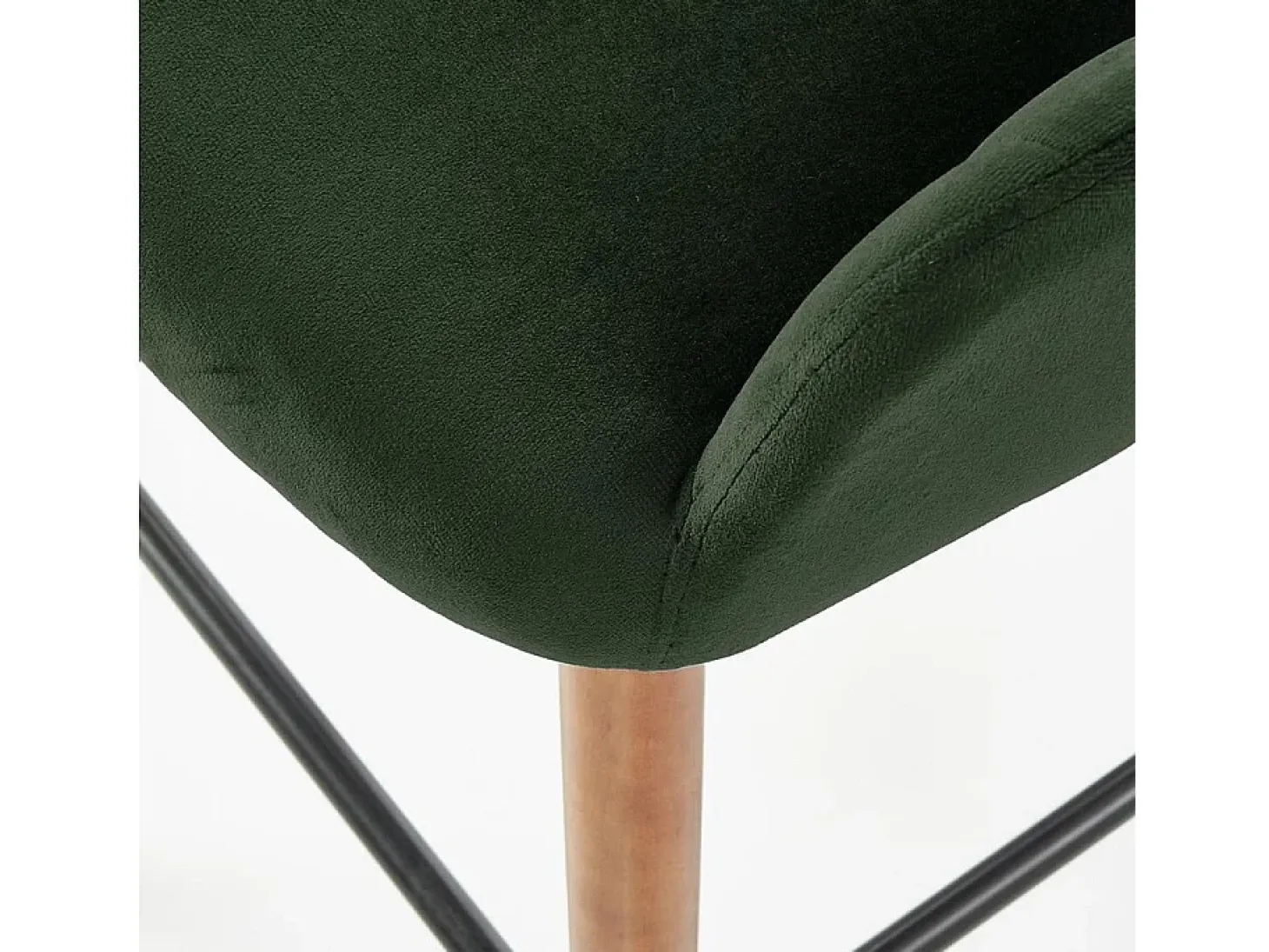 Silla de bar de terciopelo verde con patas de madera maciza LIMPIA