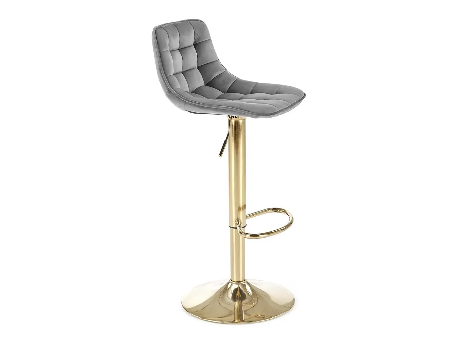 Silla de bar de terciopelo gris con base de metal dorado Explicación