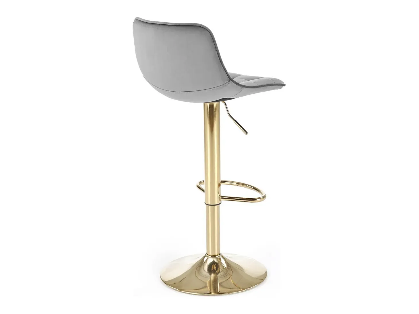 Silla de bar de terciopelo gris con base de metal dorado Explicación