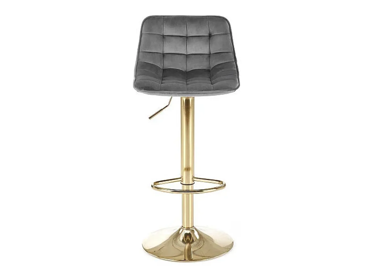 Silla de bar de terciopelo gris con base de metal dorado Explicación