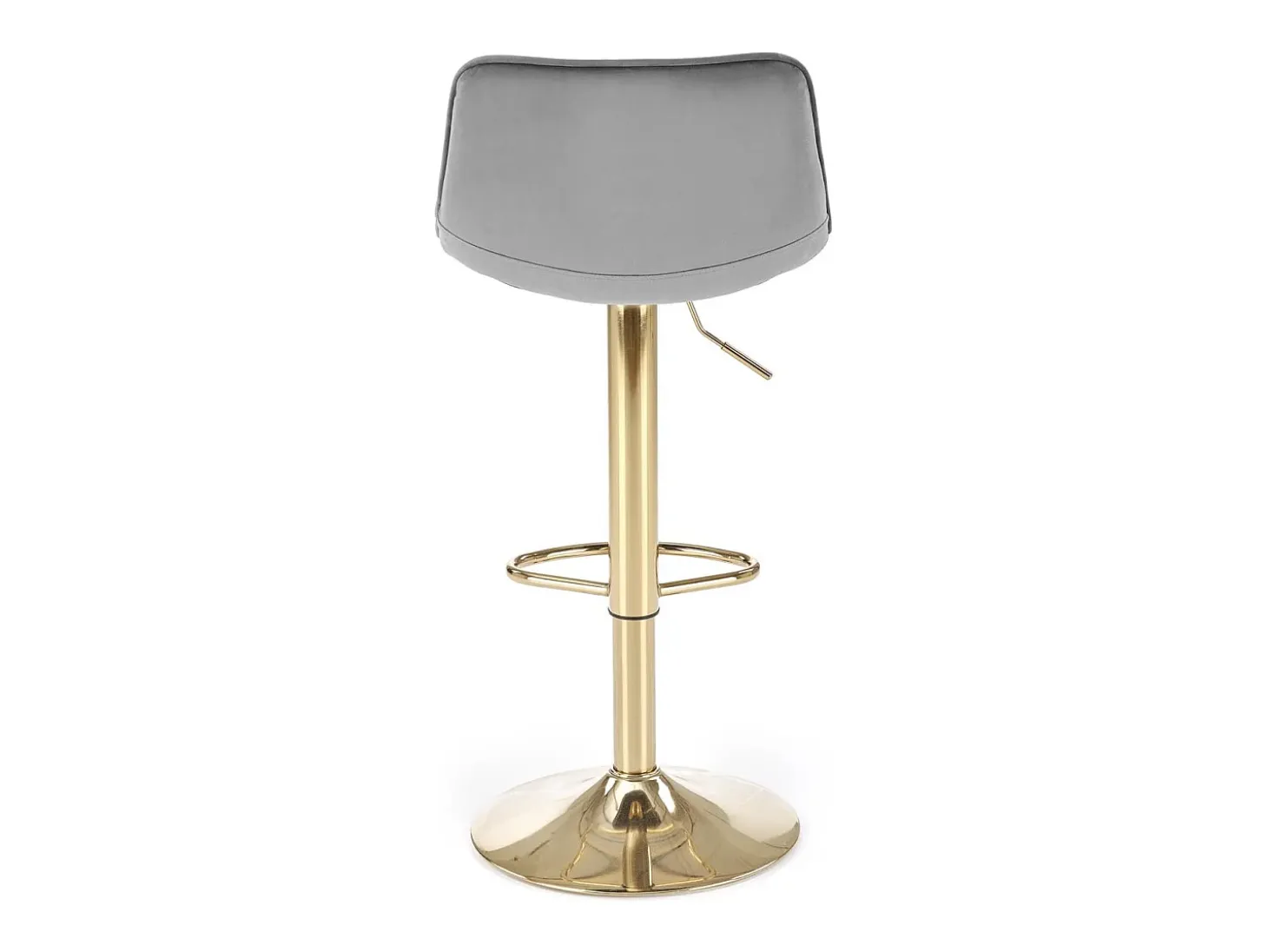 Silla de bar de terciopelo gris con base de metal dorado Explicación