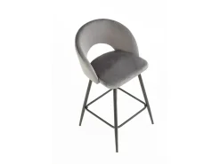Silla de bar de terciopelo gris con patas de acero negro FIT