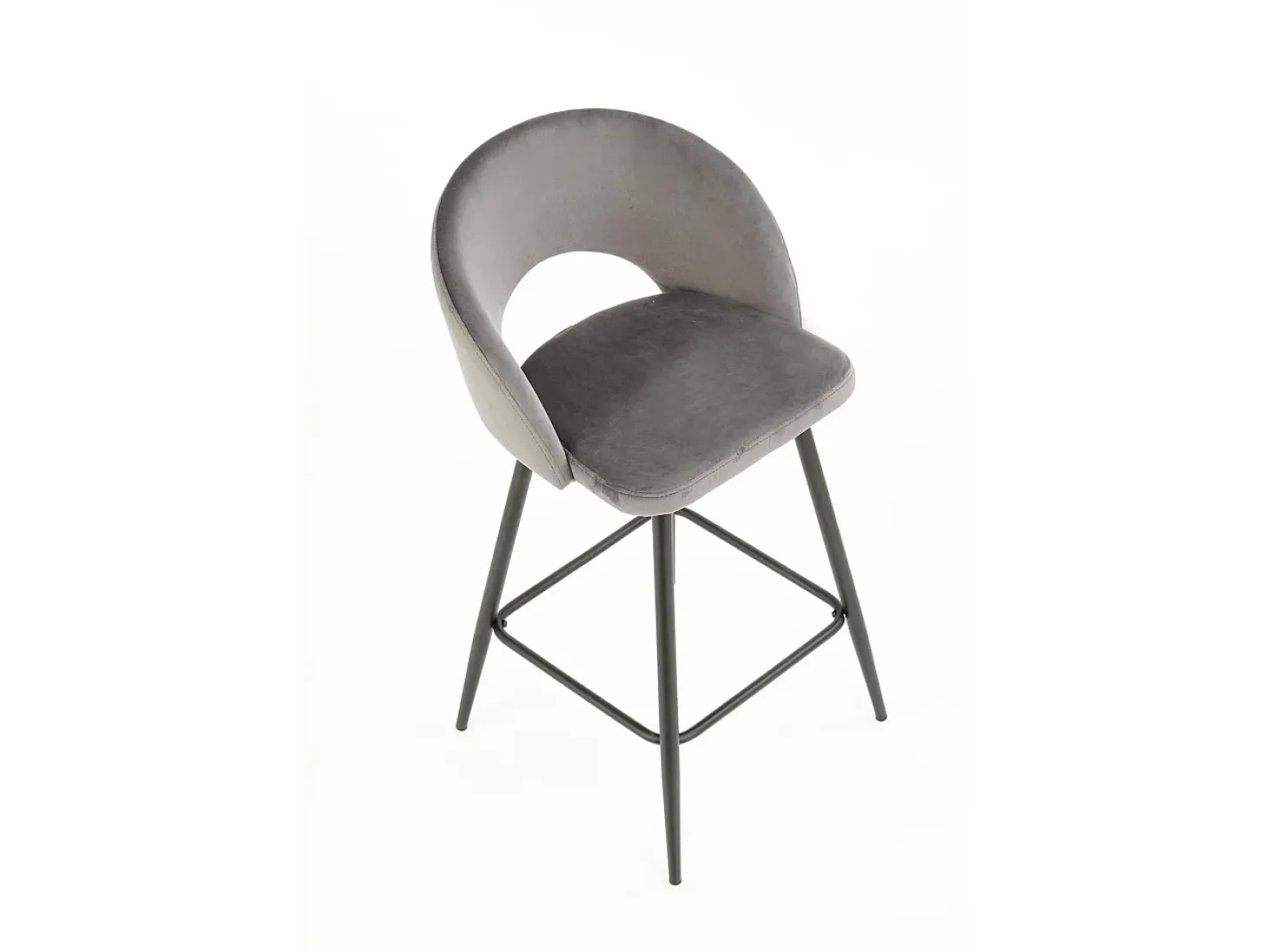 Silla de bar de terciopelo gris con patas de acero negro FIT