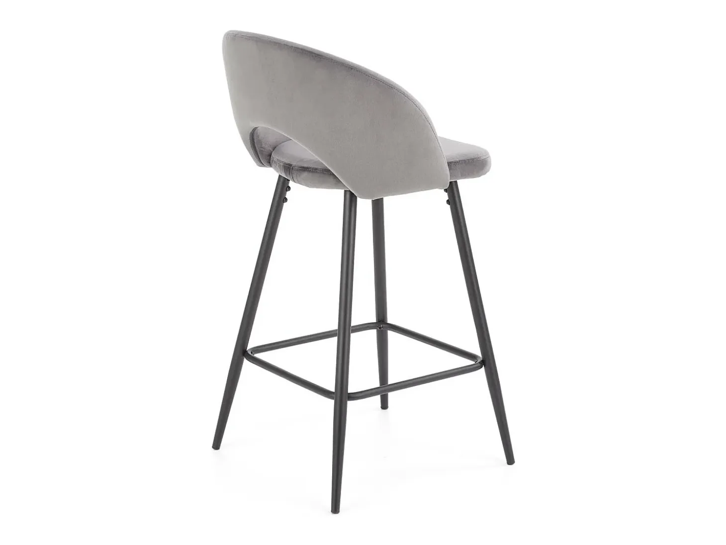 Silla de bar de terciopelo gris con patas de acero negro FIT