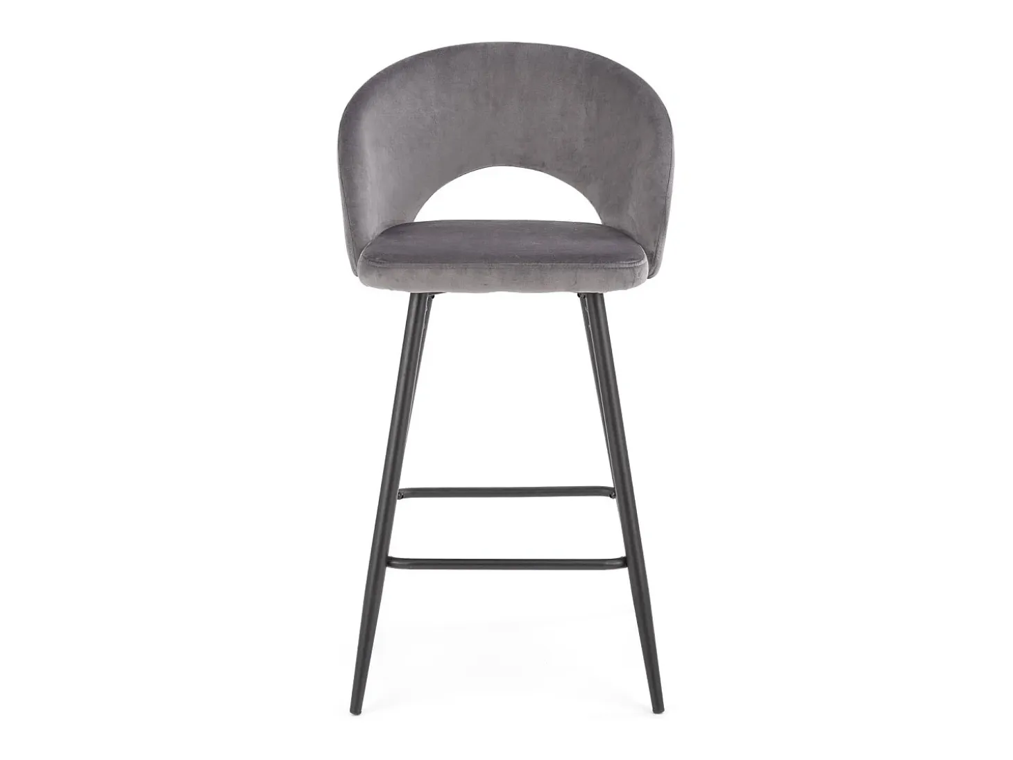 Silla de bar de terciopelo gris con patas de acero negro FIT