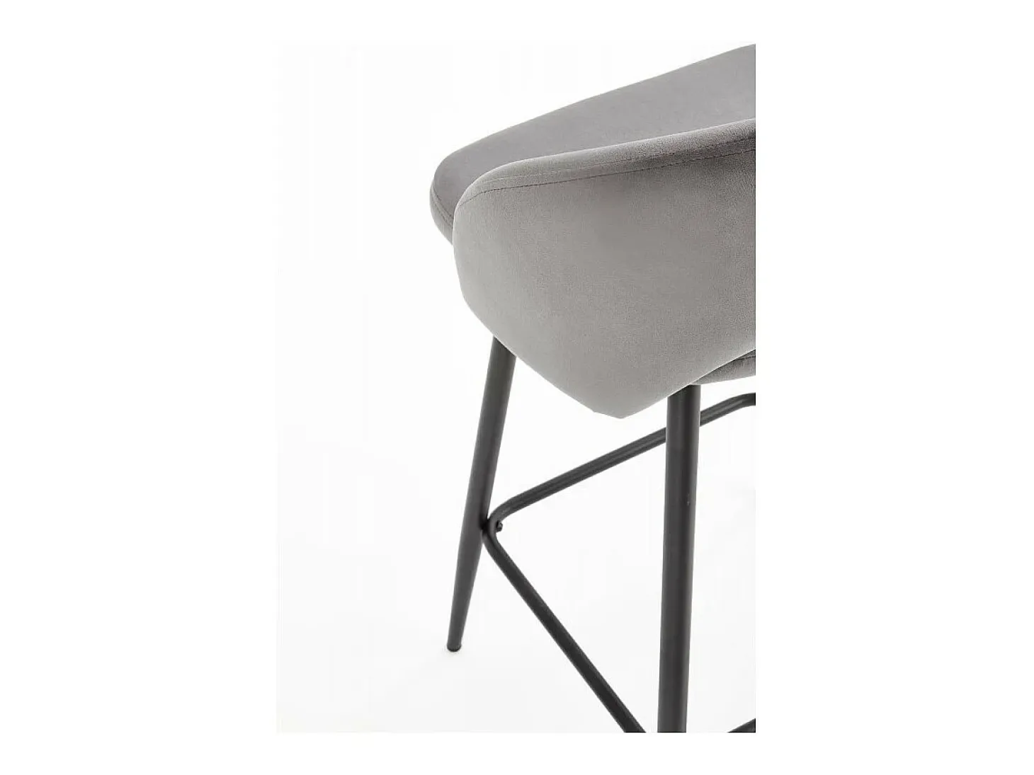 Silla de bar de terciopelo gris con patas de acero negro FIT