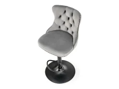 Silla de bar de terciopelo gris con respaldo tapizado Mandy