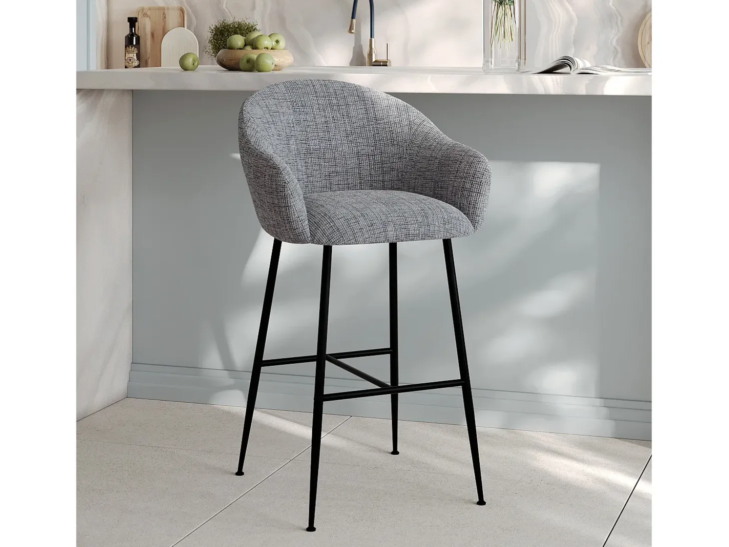 Silla de bar en tejido bouclé gris 76 cm - Socky