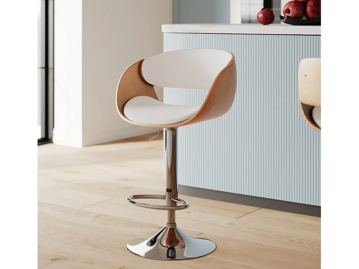 Silla de bar regulable en piel sintética blanca 62,5/83,5 cm - Adelmar