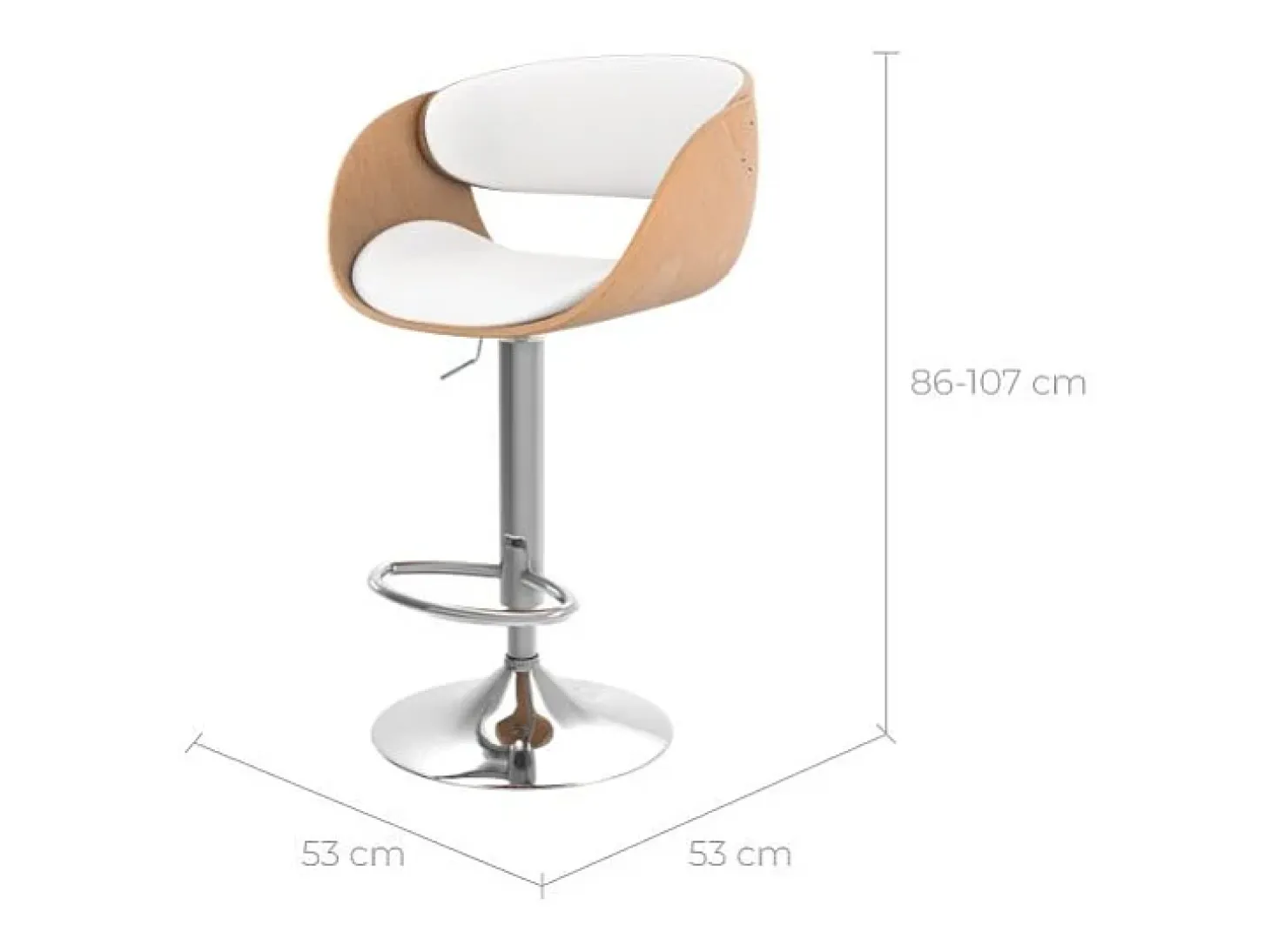 Silla de bar regulable en piel sintética blanca 62,5/83,5 cm - Adelmar