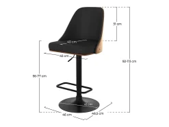 Silla de bar regulable en madera oscura y PU negro 56/77 cm - Georges