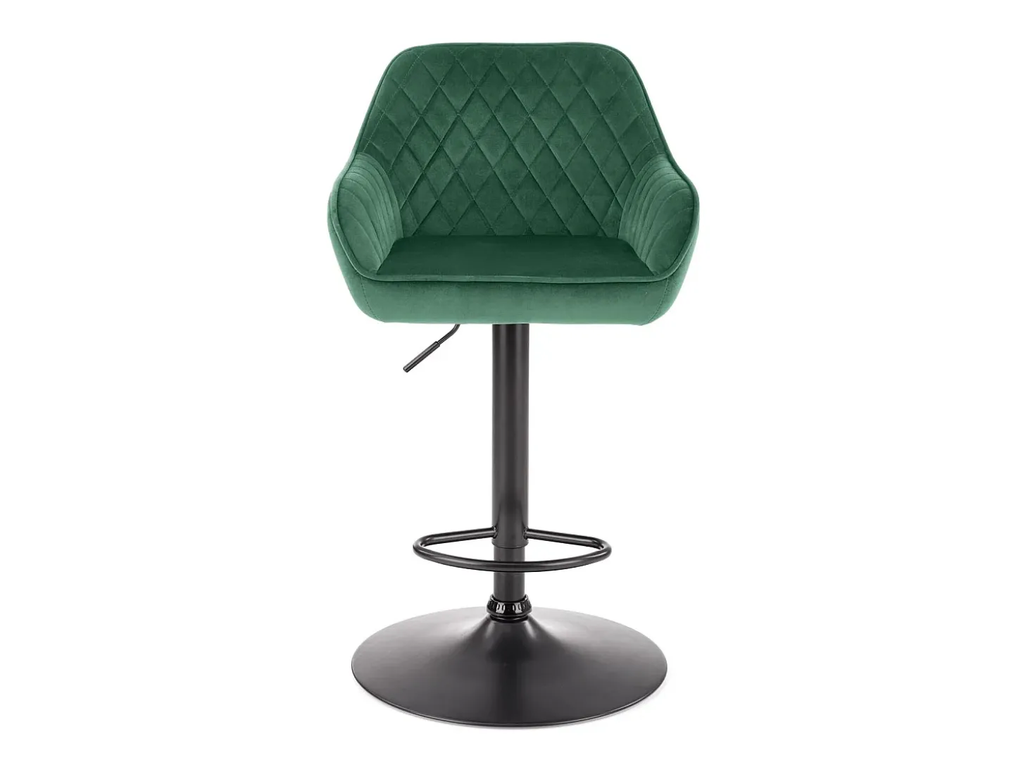 Silla de bar regulable en altura de terciopelo verde con patas de metal EDEN