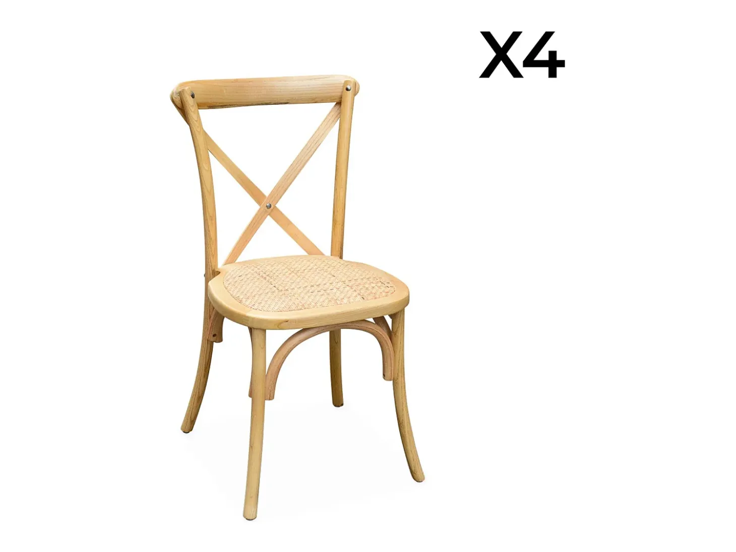 Silla de bistró vintage de madera, set de 4 natural