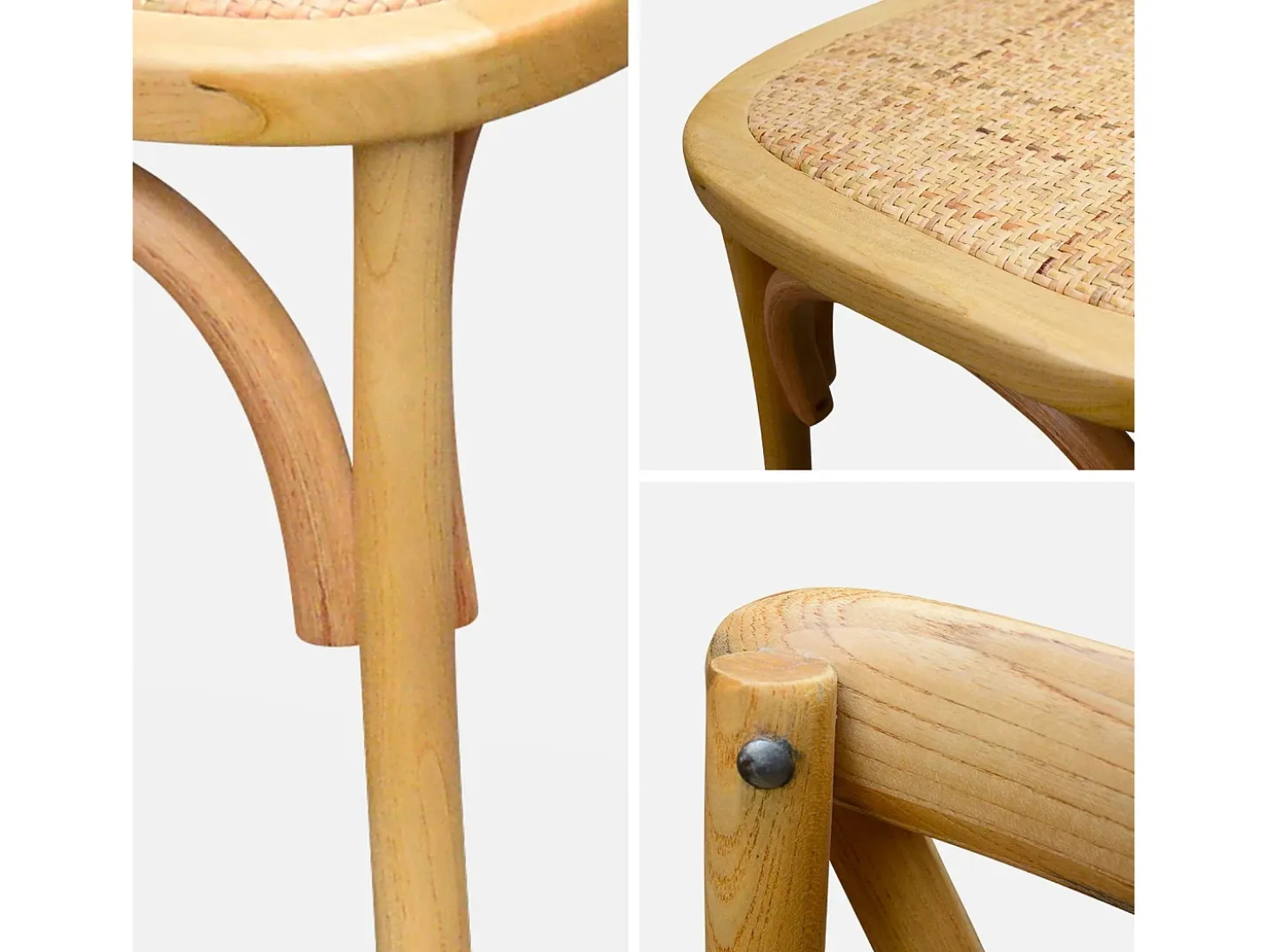 Silla de bistró vintage de madera, set de 4 natural