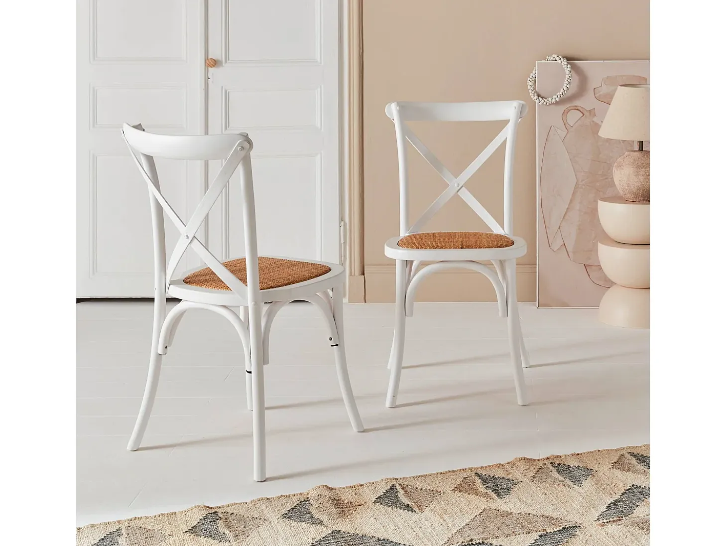 Silla de bistró vintage de madera, set de 2 blanco
