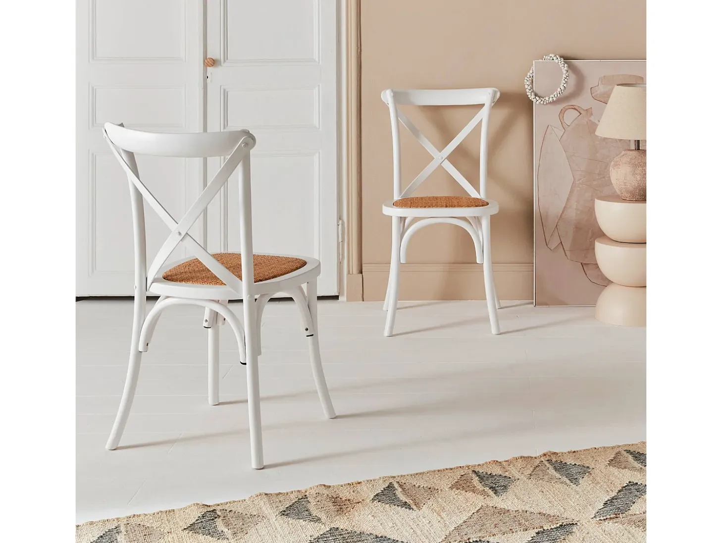 Silla de bistró vintage de madera, set de 2 blanco