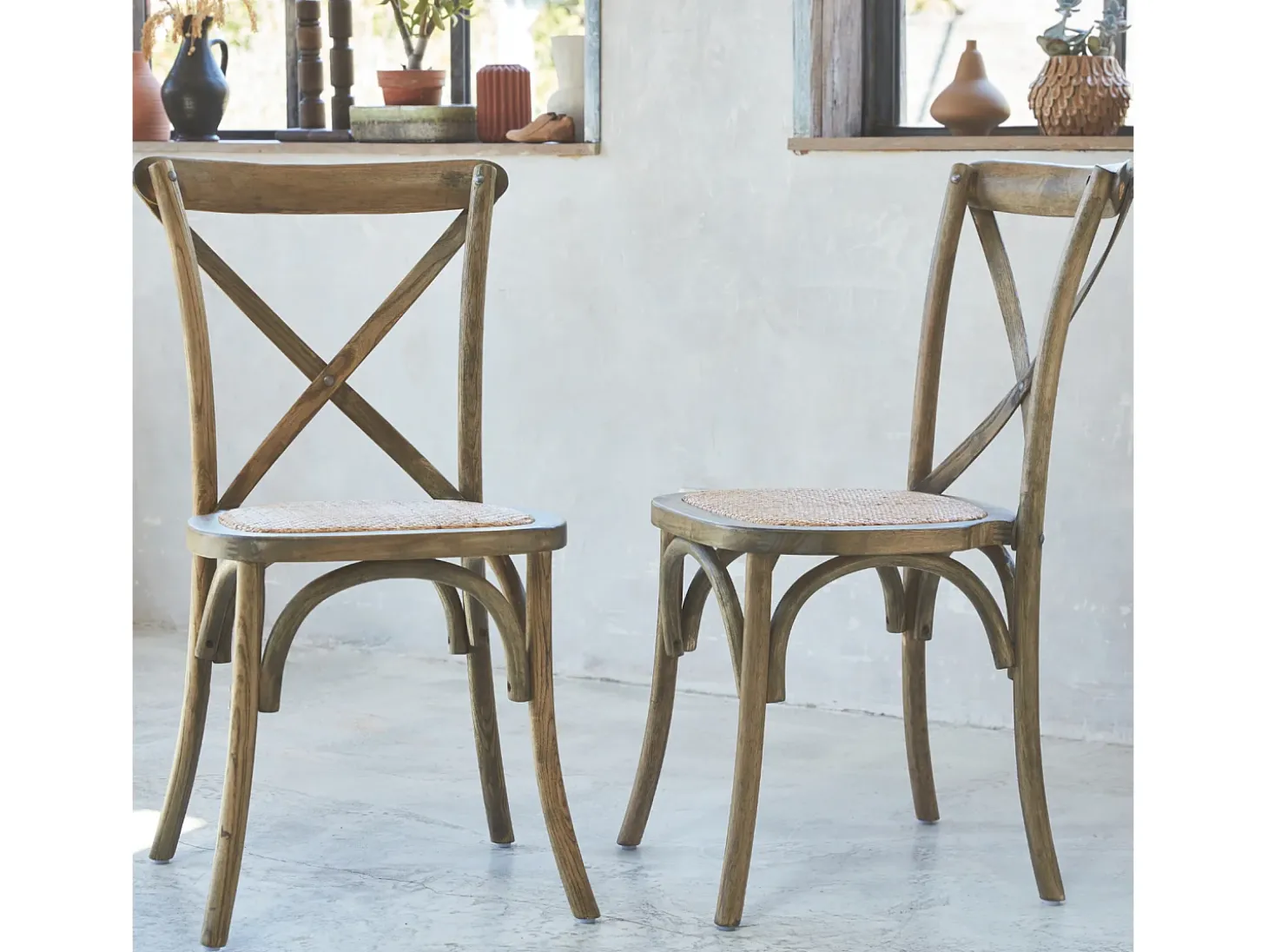 Silla de bistró vintage de madera, set de 2 marrón viejo