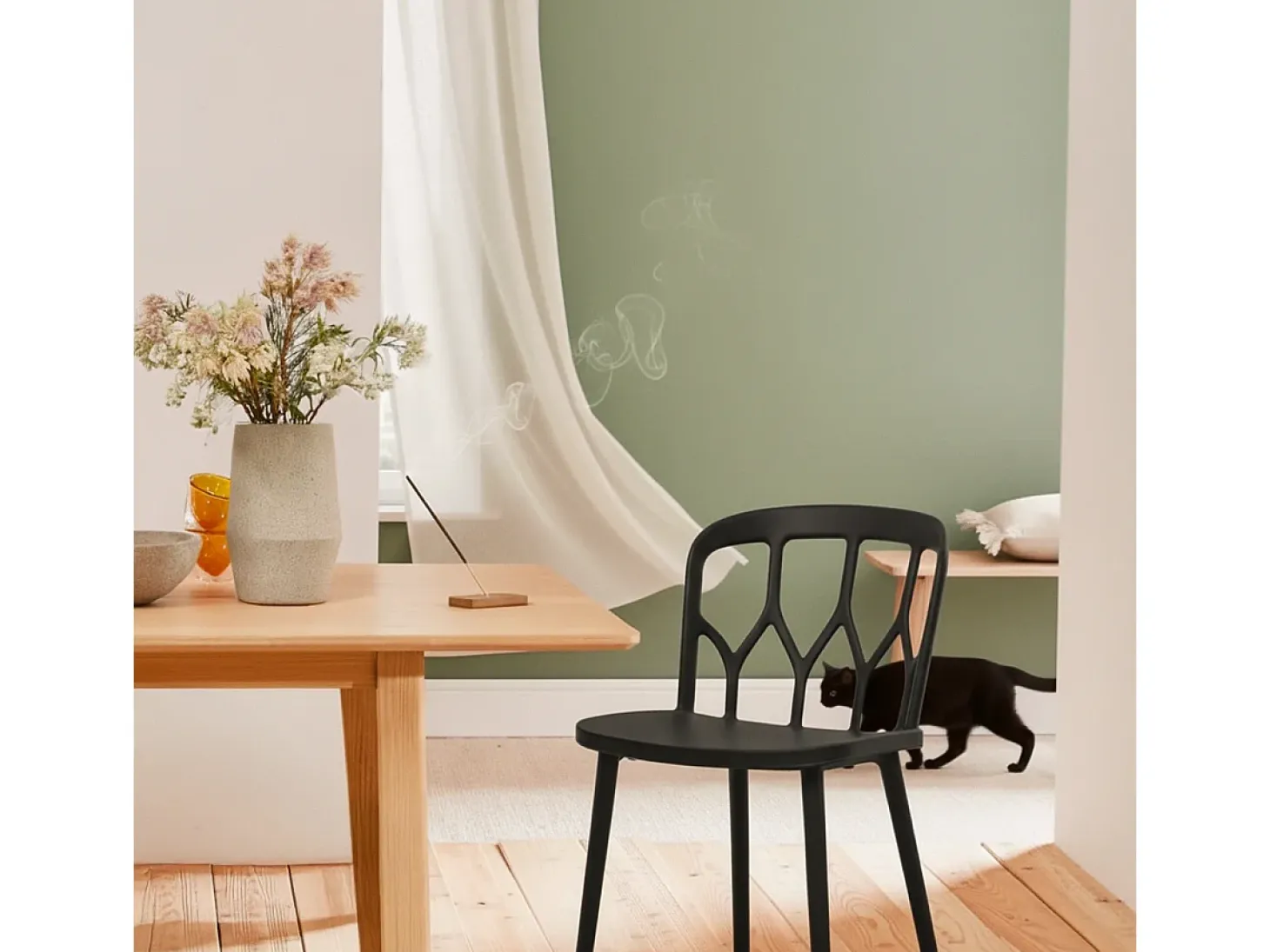 Silla de cocina de diseño moderno y jardín de polipropileno Flow - Negro