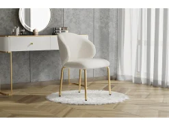 Silla de comedor - 47,5 x 56 x 74 cm - Silla de tocador - Patas doradas - Chenilla - Beige