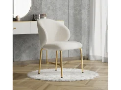 Silla de comedor - 47,5 x 56 x 74 cm - Silla de tocador - Patas doradas - Chenilla - Beige