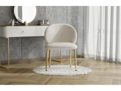 Silla de comedor - 47,5 x 56 x 74 cm - Silla de tocador - Patas doradas - Chenilla - Beige