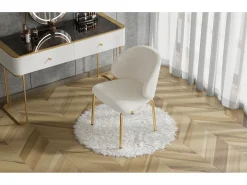 Silla de comedor - 47,5 x 56 x 74 cm - Silla de tocador - Patas doradas - Chenilla - Beige