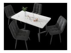 Silla de comedor (4 piezas), gris oscuro, juego de 4 sillas tapizadas con respaldo, asiento de terciopelo, estructura de metal.