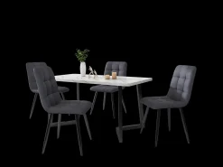 Silla de comedor (4 piezas), gris oscuro, juego de 4 sillas tapizadas con respaldo, asiento de lino, estructura de metal.