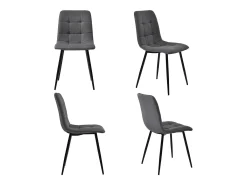 Silla de comedor (4 piezas), gris oscuro, juego de 4 sillas tapizadas con respaldo, asiento de lino, estructura de metal.