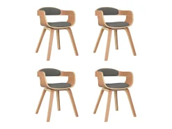 Silla de comedor 4 uds madera curvada y tela gris claro