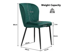 Silla de comedor (2 unidades), Diseño con respaldo, Asiento de terciopelo verde, Patas de metal, 47x43x86 cm
