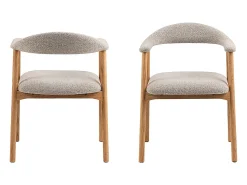 Silla de comedor Addi con reposabrazos bouclé beige.
