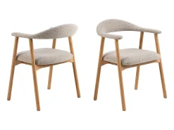 Silla de comedor Addi con reposabrazos bouclé beige.