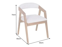 Silla de comedor ARKAYA vintage en madera maciza de acacia y tela blanca