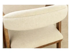 Silla de comedor ARKAYA vintage en madera maciza de acacia y tela blanca
