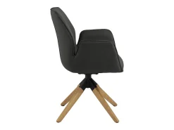 Silla de comedor Aura patas de roble con reposabrazos y retorno en color gris oscuro.