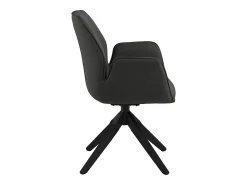 Silla de comedor Aura patas negras con reposabrazos y retorno en color gris oscuro.