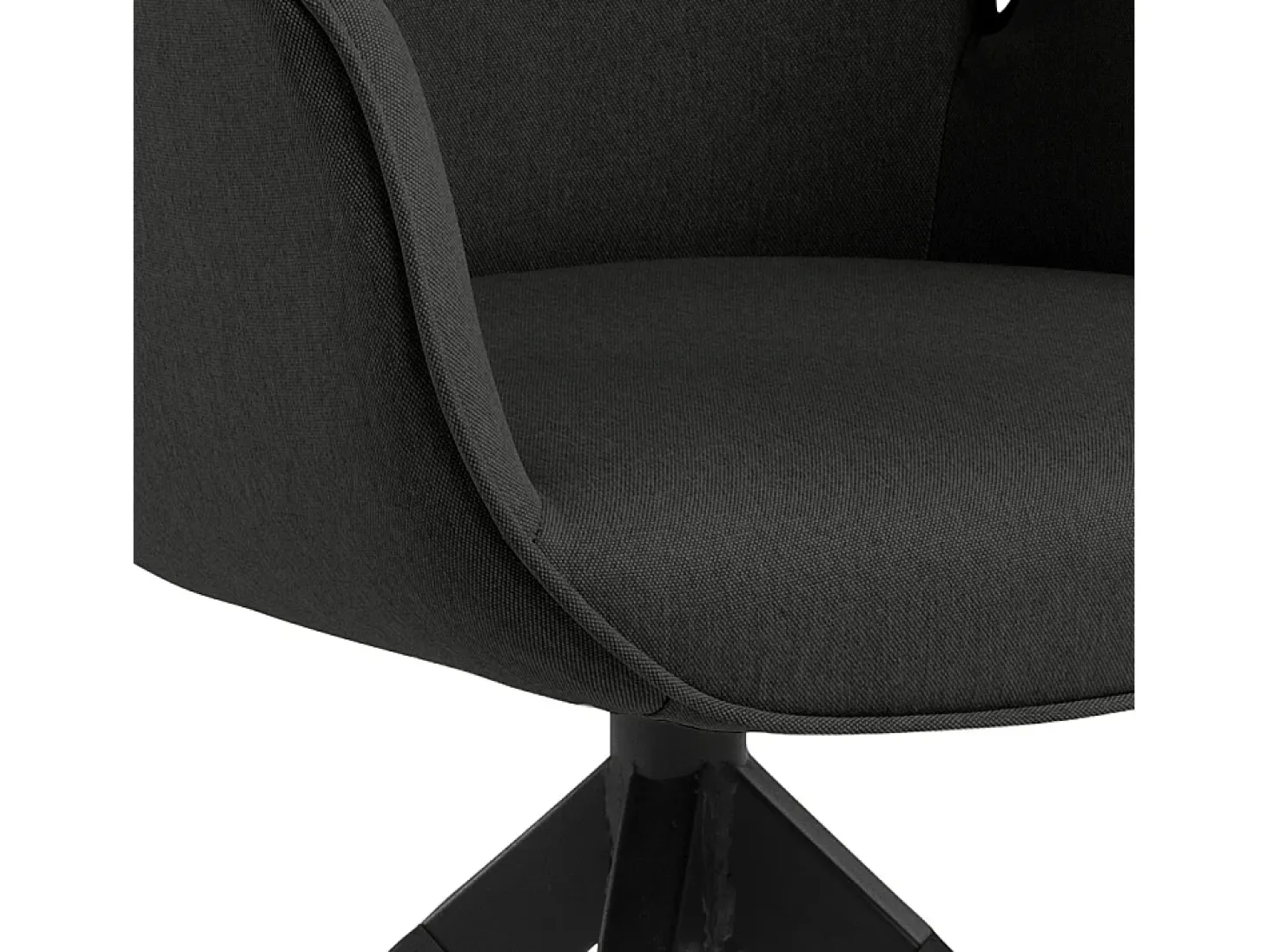 Silla de comedor Aura patas negras con reposabrazos y retorno en color gris oscuro.