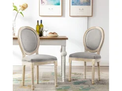 Silla de comedor barroca, sillas de comedor estilo rústico francés, silla barroca, silla tapizada, juego de 2 sillas de cocina de madera, color gris