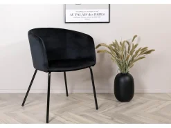 Silla de comedor Berit con reposabrazos, terciopelo negro.