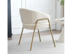 Silla de comedor blanca de 1 plaza, moderna, terciopelo de cordero, patas doradas