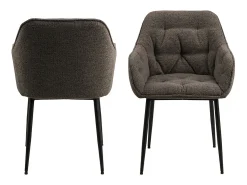 Silla de comedor Brooke con reposabrazos en bouclé gris.