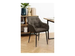 Silla de comedor Brooke con reposabrazos en bouclé gris.