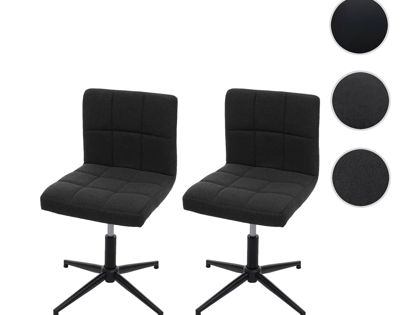 Silla de comedor Cadiz II (set de 2), tela/textil gris oscuro, base negra