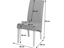 Silla de comedor Cesena (set de 2), cuero, negro, pies blancos